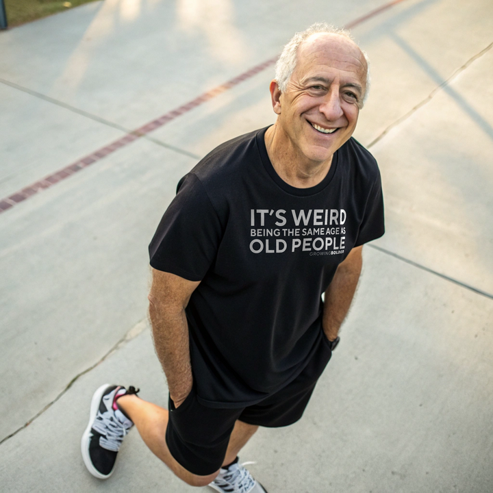IT'S WEIRD BEING THE SAME AGE AS OLD PEOPLE WHITE LOGO Unisex t-shirt