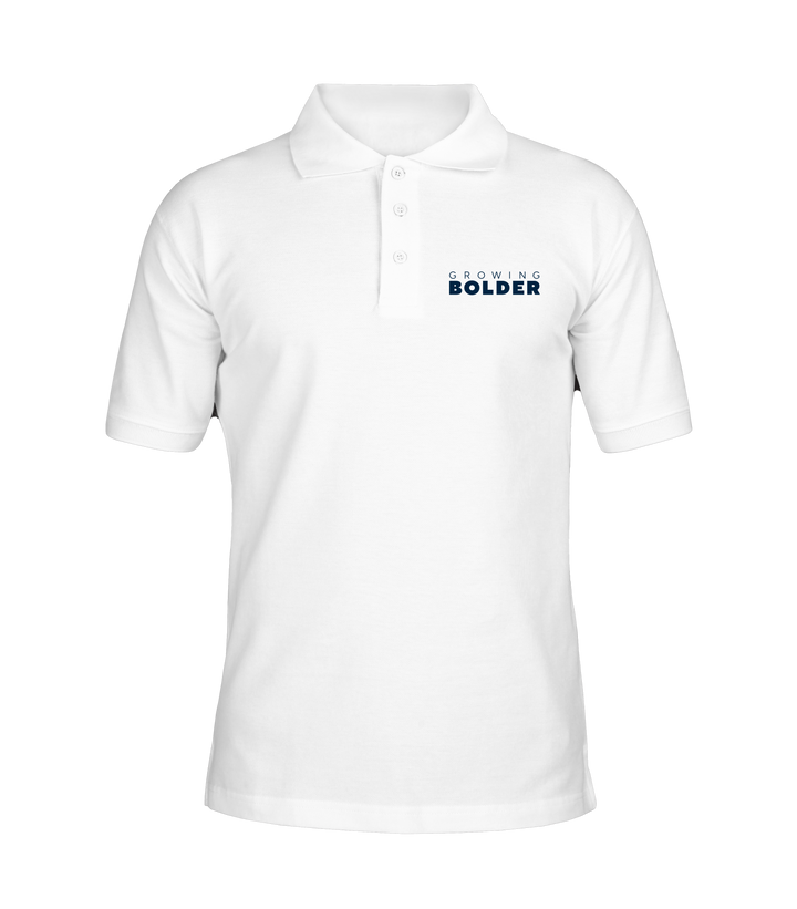 GROWING BOLDER white polo shirt